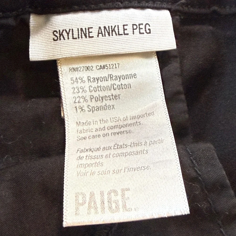 Paige Skyline Ankle Peg Mens Black Slim Tapered Jeans Size‎ 34 Made in USA